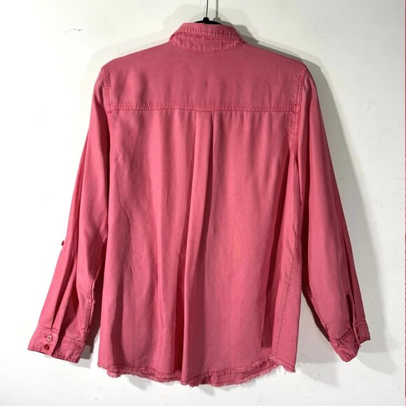 CHICO'S twill fringe hem shirt in coral pink (1/US8) - Picture 5 of 16